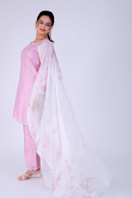 Baby Pink Tye Dye Patti Suit Set