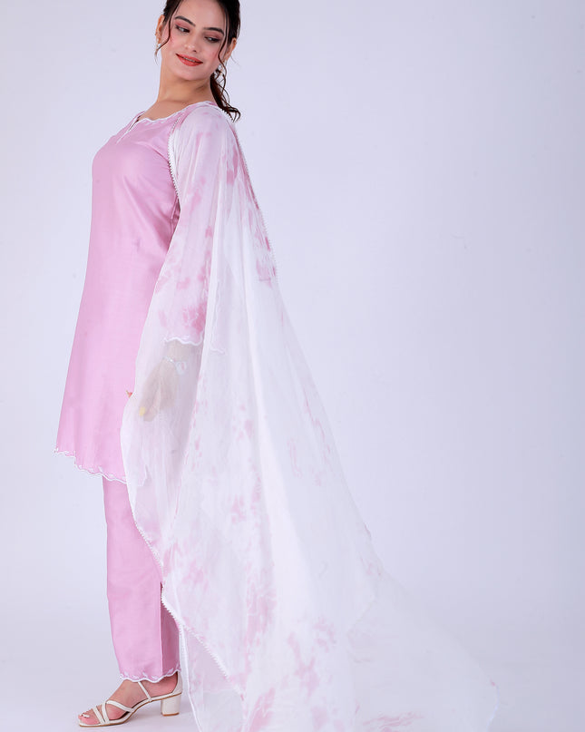 Baby Pink Tye Dye Patti Suit Set