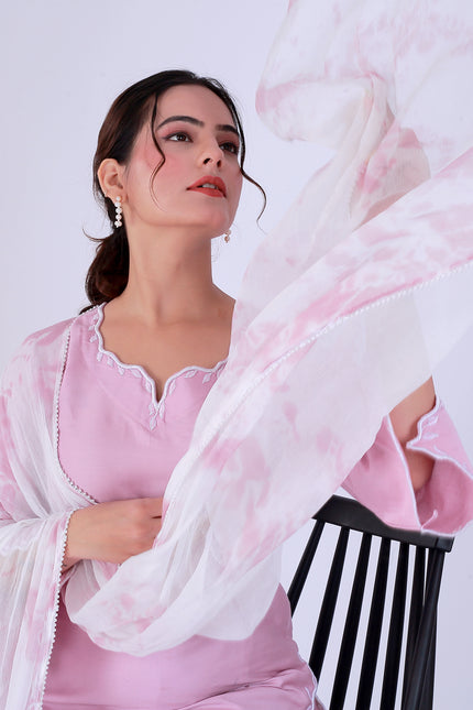 Baby Pink Tye Dye Patti Suit Set