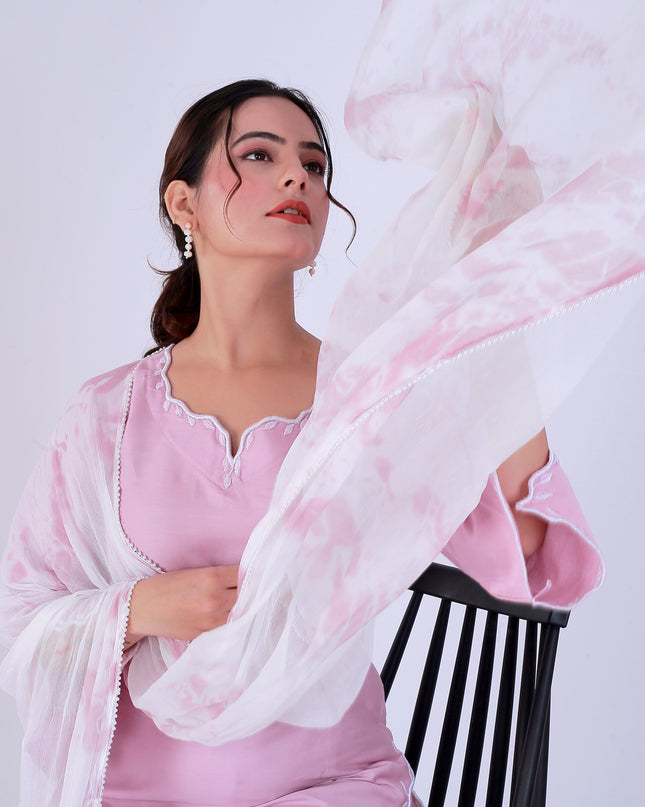 Baby Pink Tye Dye Patti Suit Set