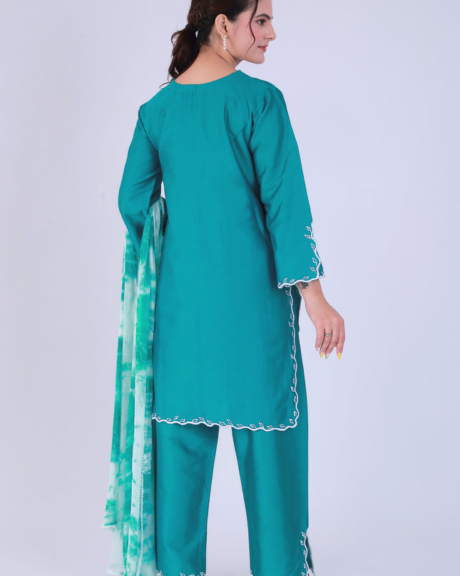 Teal Tye Dye Patti Suit Set