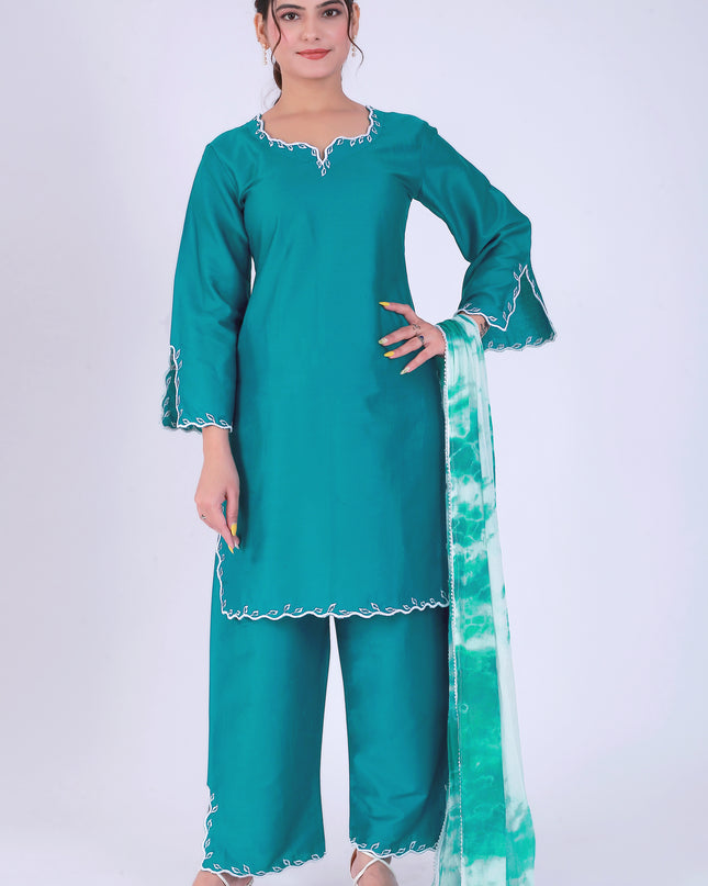 Teal Tye Dye Patti Suit Set