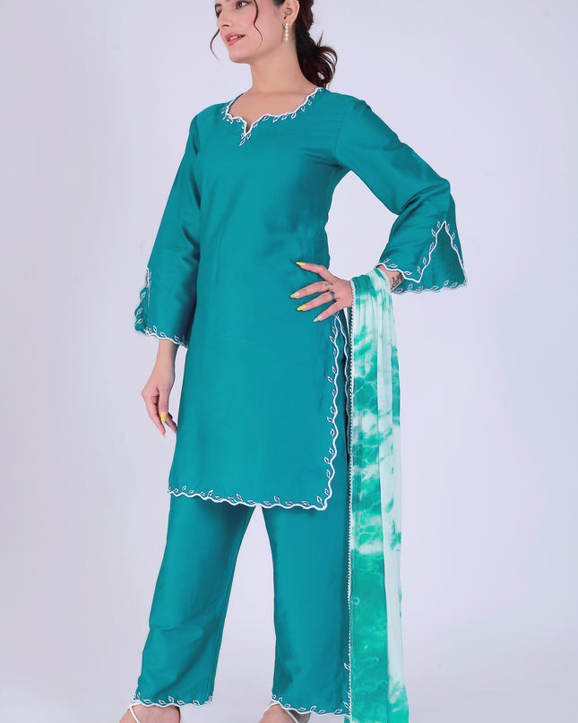 Teal Tye Dye Patti Suit Set