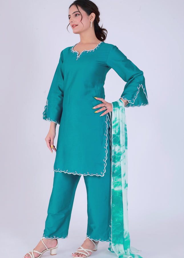Teal Tye Dye Patti Suit Set
