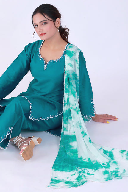Teal Tye Dye Patti Suit Set