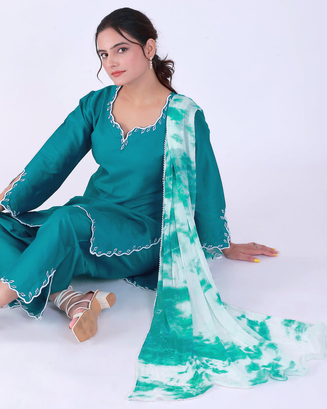 Teal Tye Dye Patti Suit Set
