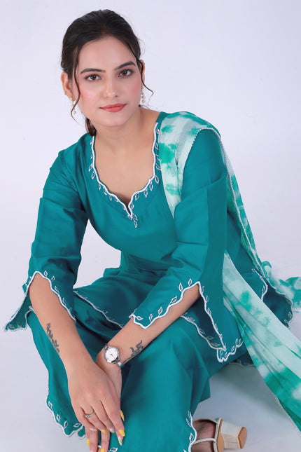 Teal Tye Dye Patti Suit Set