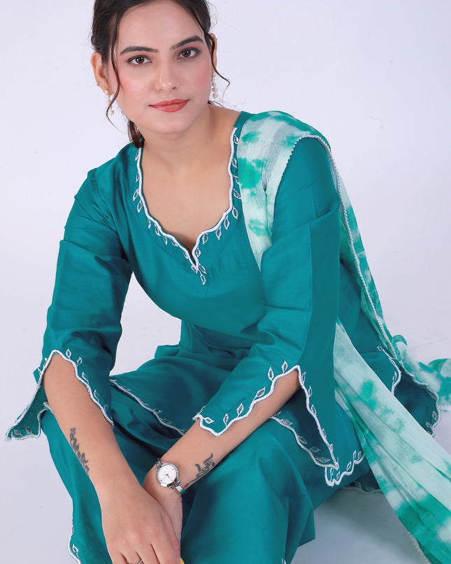 Teal Tye Dye Patti Suit Set
