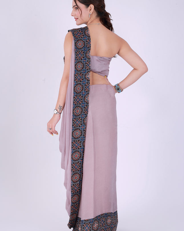 Ajrakh Onion Pink Saree