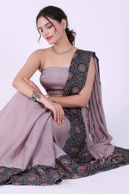 Ajrakh Onion Pink Saree