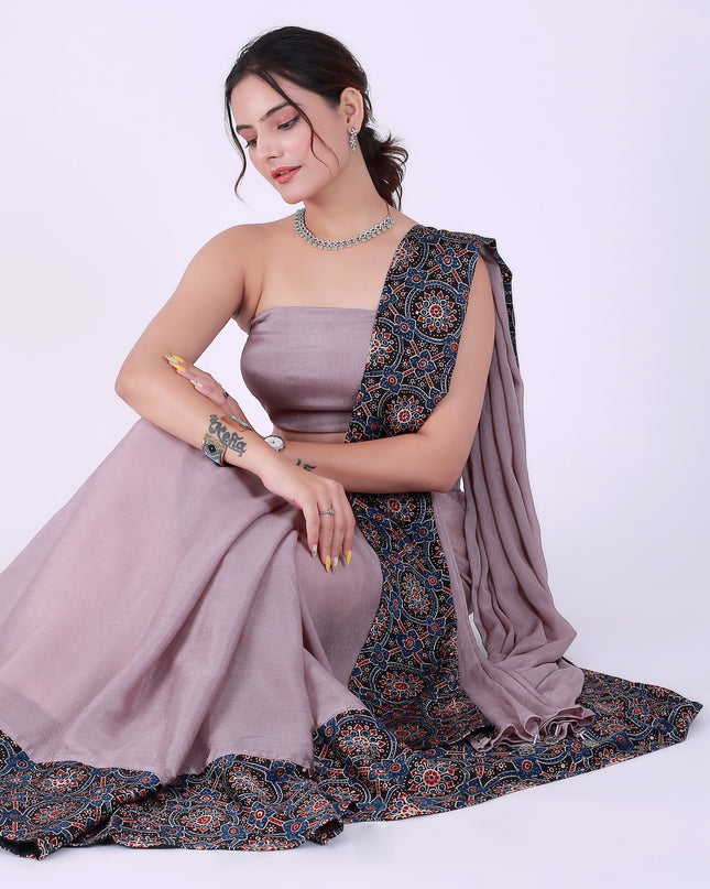 Ajrakh Onion Pink Saree