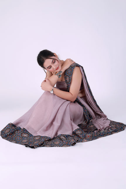 Ajrakh Onion Pink Saree