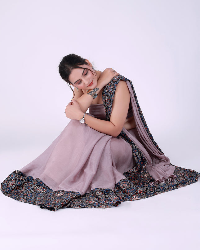 Ajrakh Onion Pink Saree