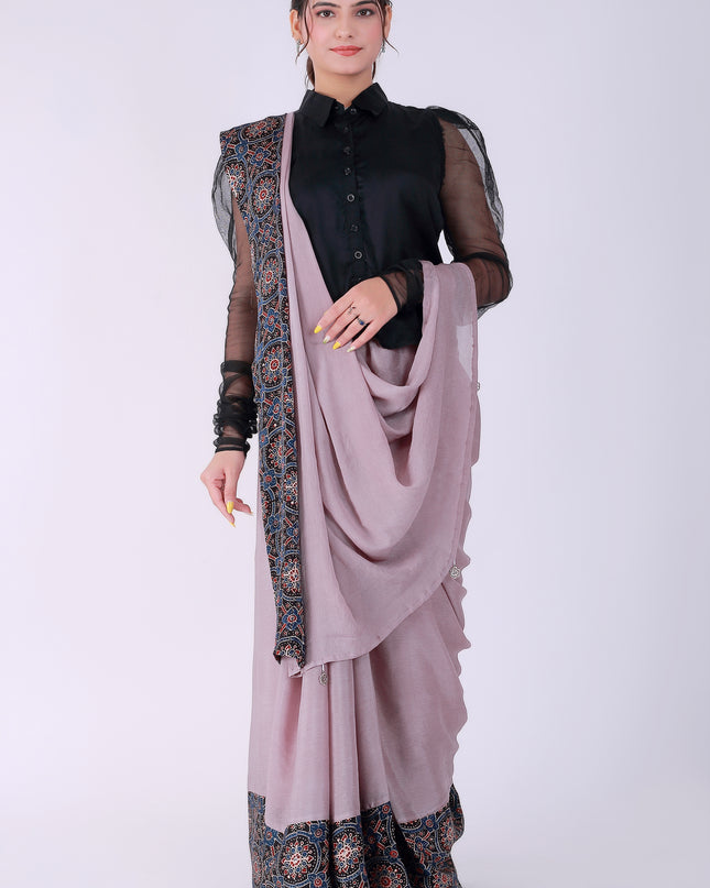 Ajrakh Onion Pink Saree