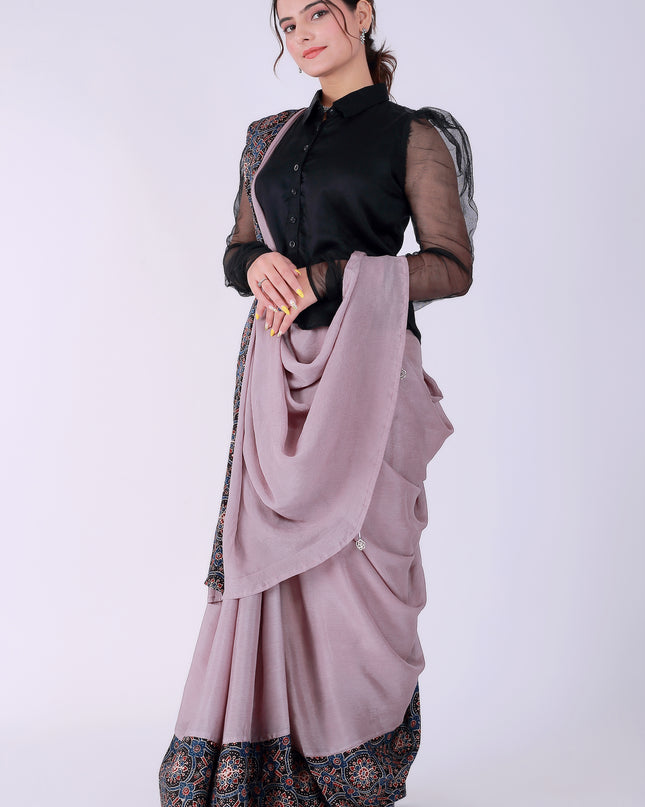 Ajrakh Onion Pink Saree