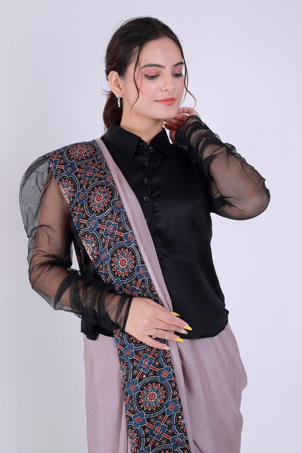 Ajrakh Onion Pink Saree