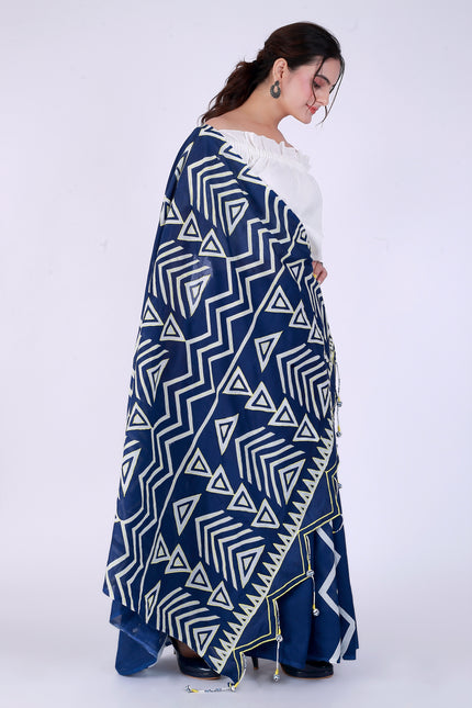 Trikon Saree Blue & White