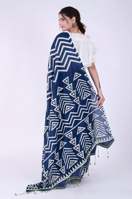 Trikon Saree Blue & White