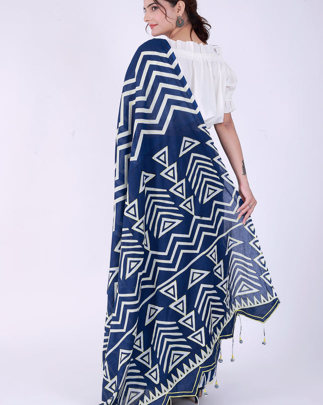 Trikon Saree Blue & White